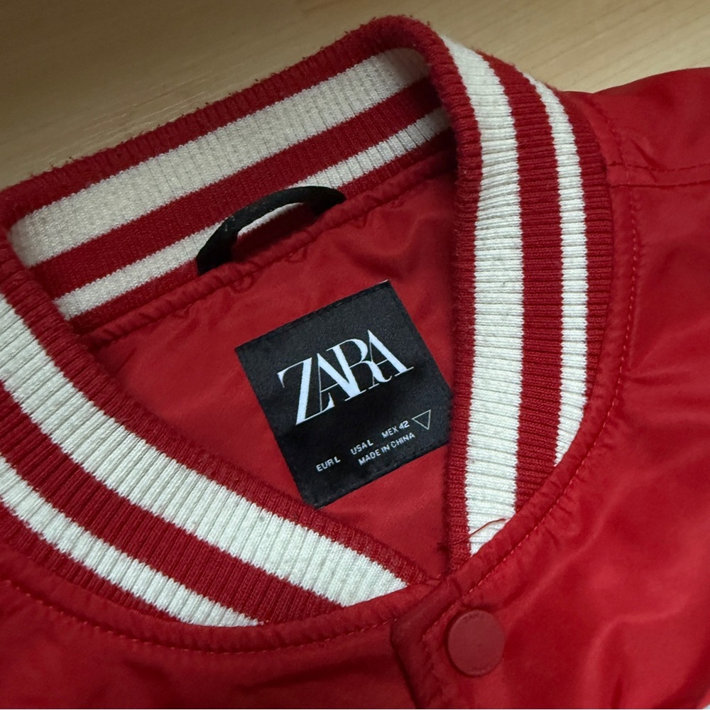 Zara Varsity Jacket in Red and Cream - Picture 2 of 3